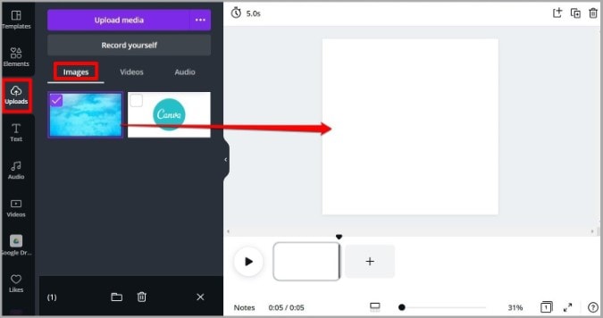 arrastar e largar imagens no canva