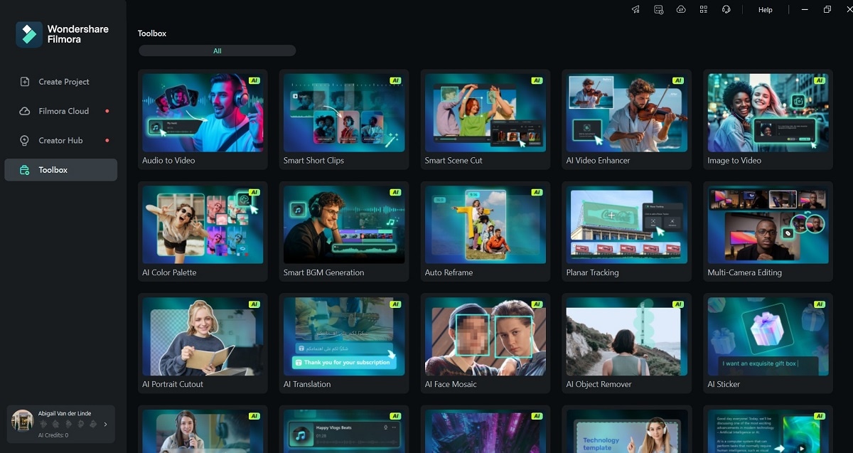 filmora toolbox interface