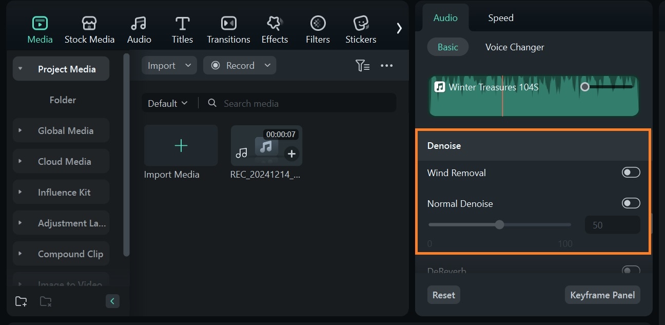 reduce noise on filmora