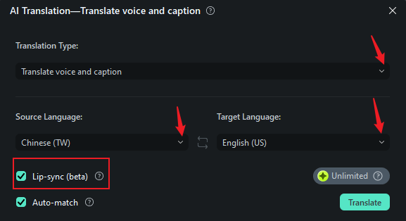 select translation type