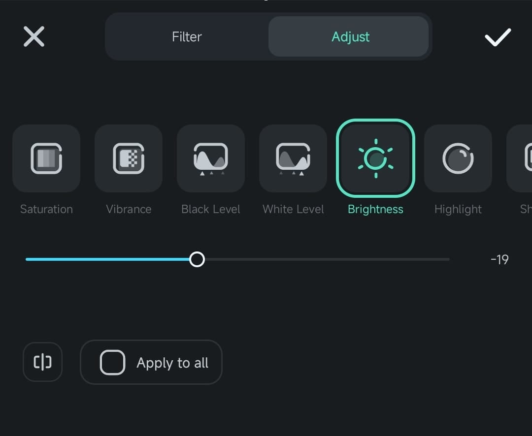 adjustment settings filmora mobile