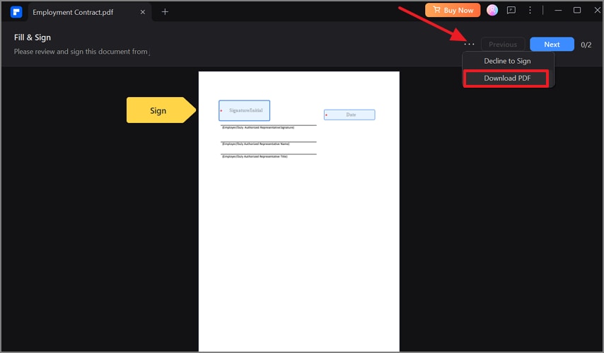 save the document after signing