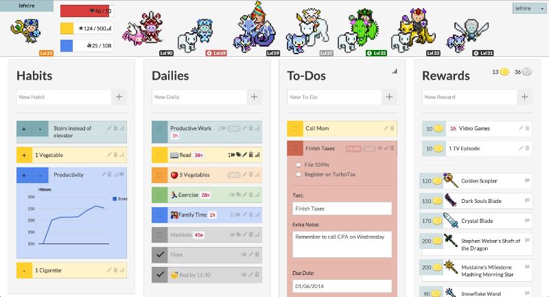 Habitica application interface