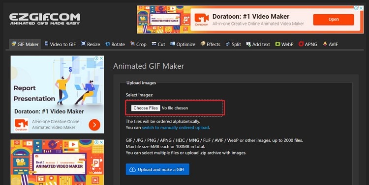 tap on choose files button
